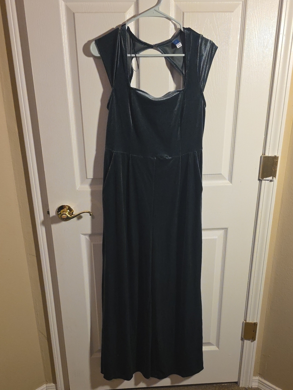 Old Navy Green Velvet Jumpsuit with Cutout Back